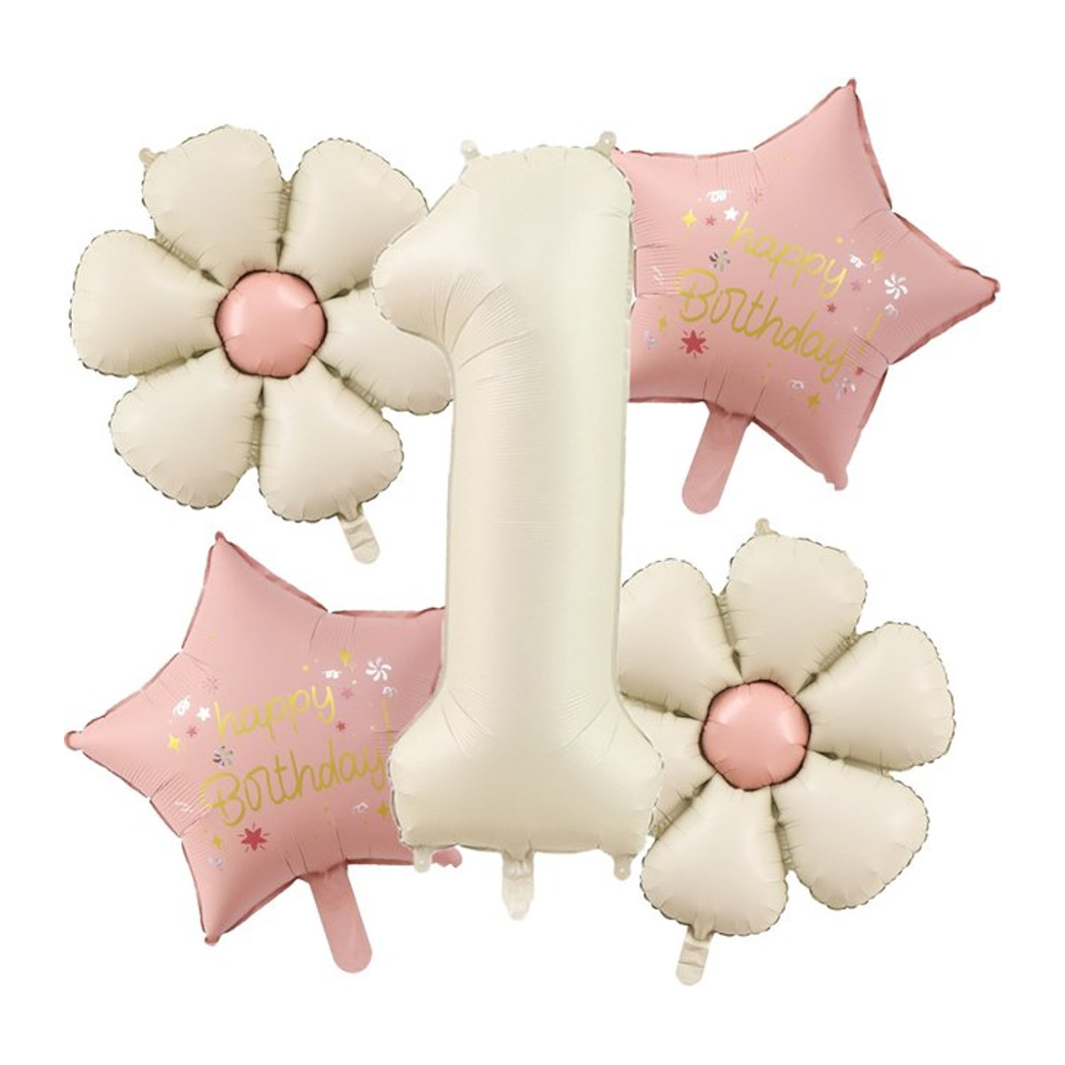 LQDIANTANG Ballon-Set aus Aluminiumfolie für Geburtstag und Hochzeit, 5 Stück, Farben: Creme und Rosa, Motive: Daisy, Zahl, Stern, Maße: 18 Zoll und 32 Zoll - Bild 1