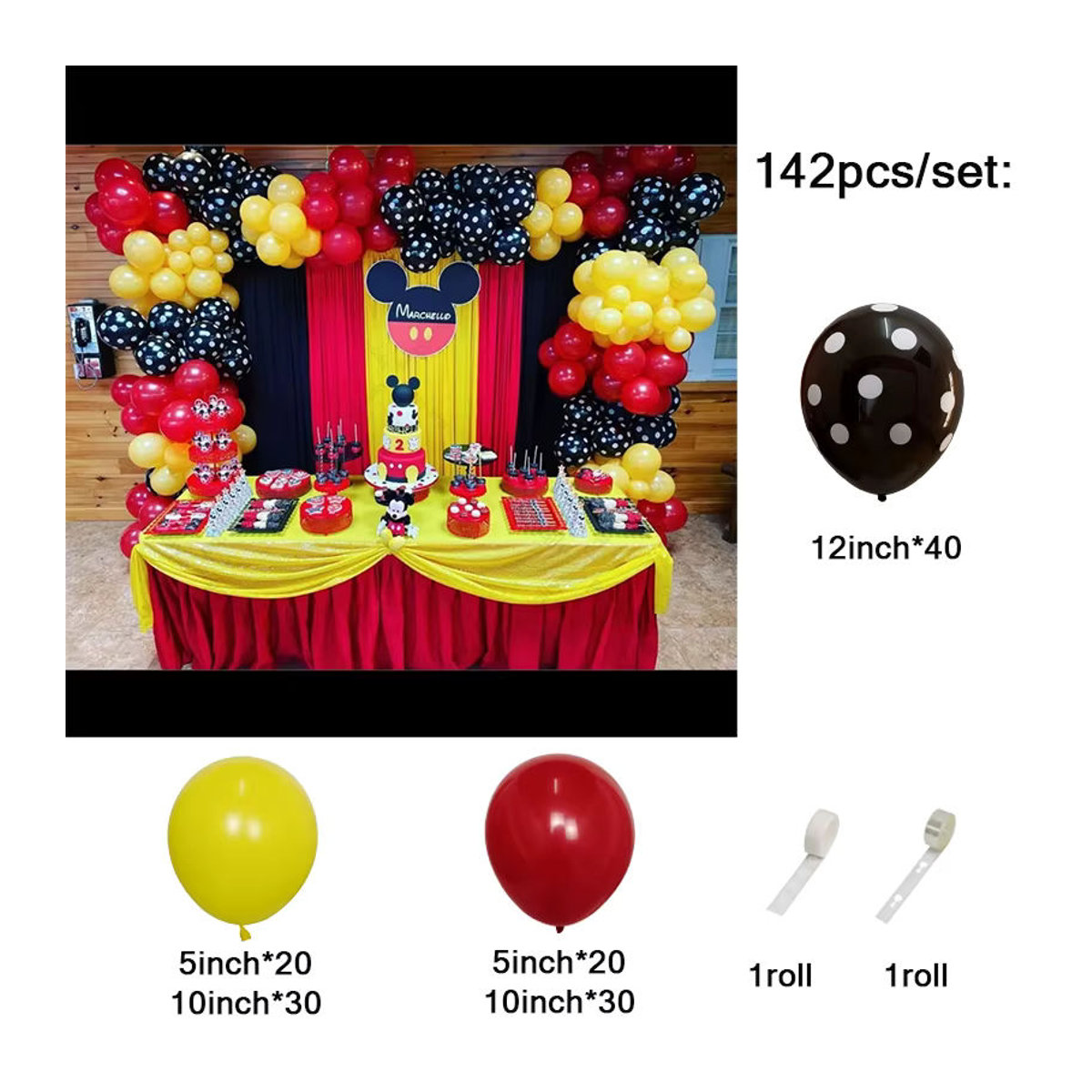LQVYI 142-teiliges Latex-Ballon Set in Rot, Schwarz und Gelb zur Dekoration für Kindergeburtstage und Babypartys - Bild 1