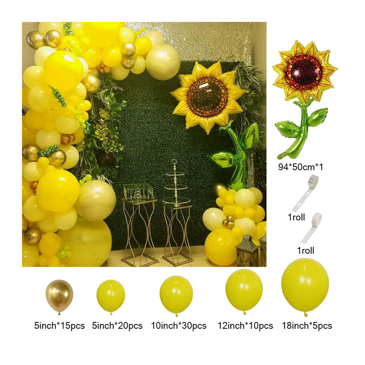 LQVYI 83 Stück Sonnenblumen Ballon Set in Gelb für Geburtstag und Babyparty mit Girlandenbogen und Banner zur floralen Dekoration - Bild 2