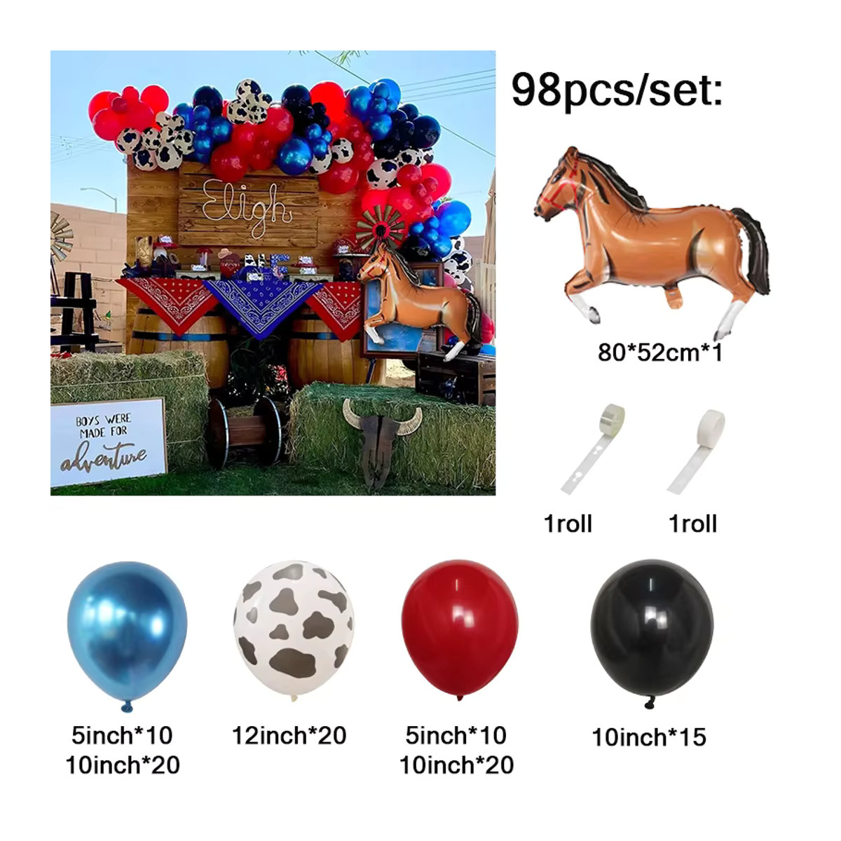 LQVYI Ballonbogen Girlande Set für Western Cowboy Cowgirl und Bauernhof Partys in Rot und Blau mit Tier-Motiven und Animal Print zur Geburtstagsdekoration - Bild 1