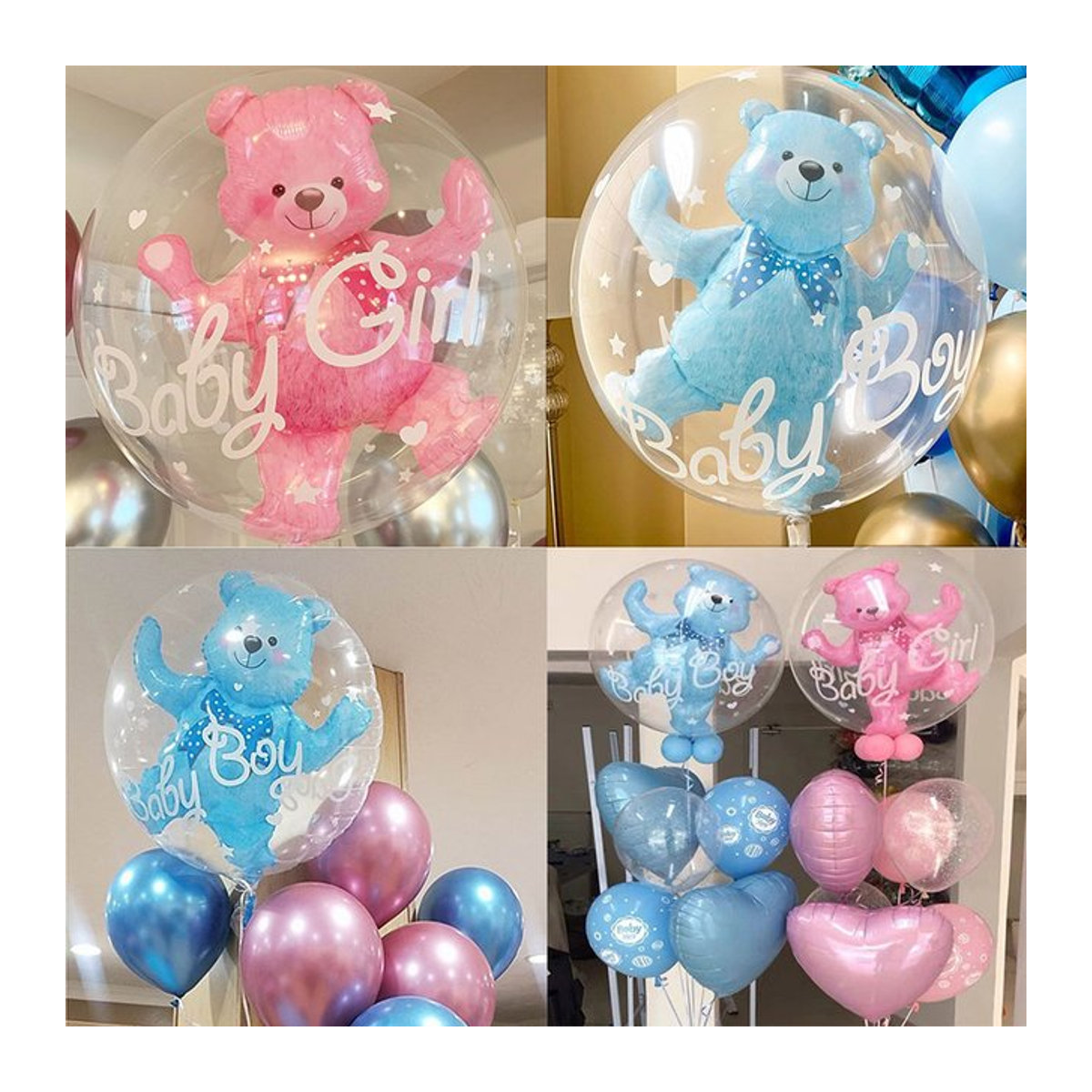 LQVYI Bobo Bär Folienballons 24 Zoll Transparent in Blau und Rosa für Kindergeburtstag und Babyparty Dekoration - Bild 1