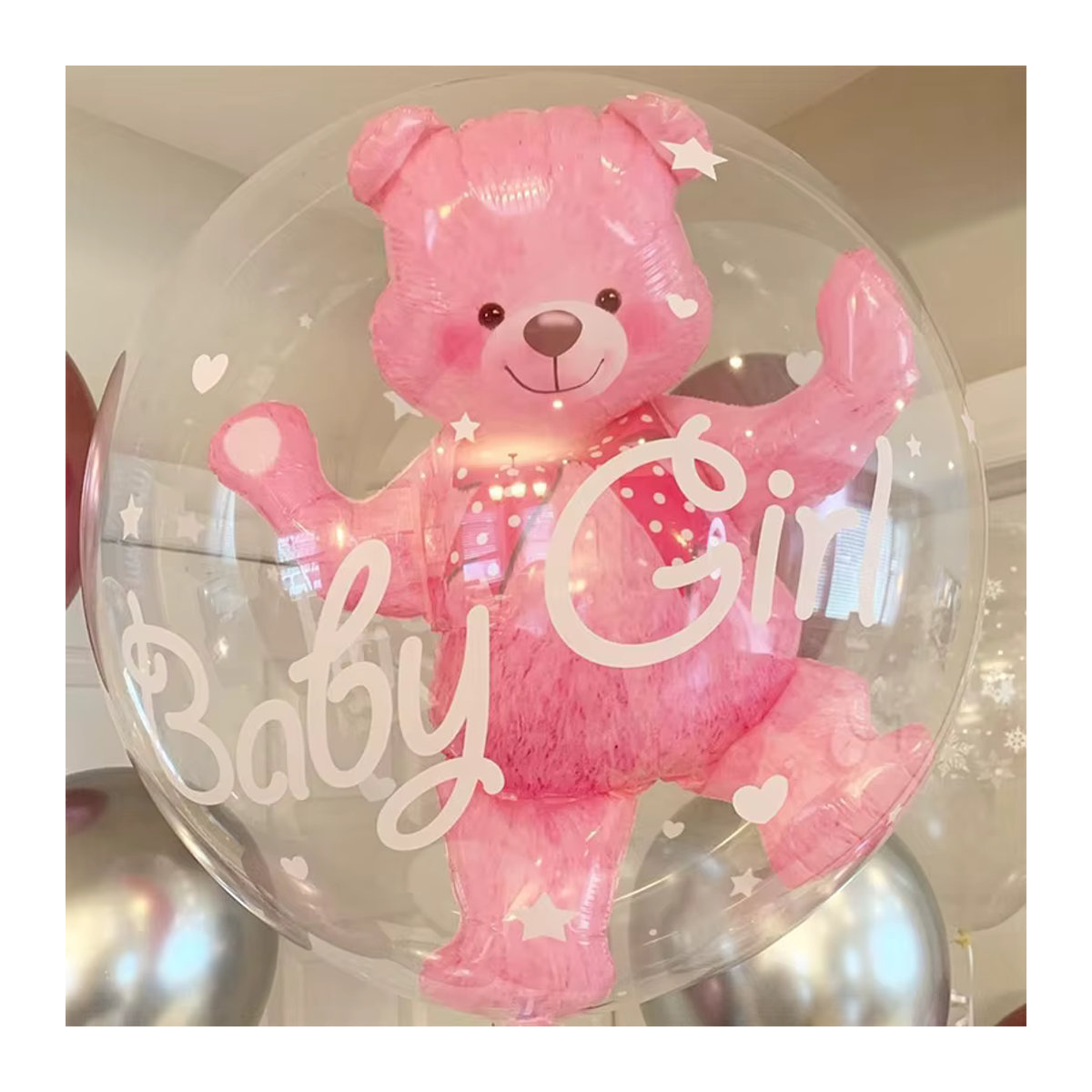 LQVYI Bobo Bär Folienballons 24 Zoll Transparent in Blau und Rosa für Kindergeburtstag und Babyparty Dekoration - Bild 2