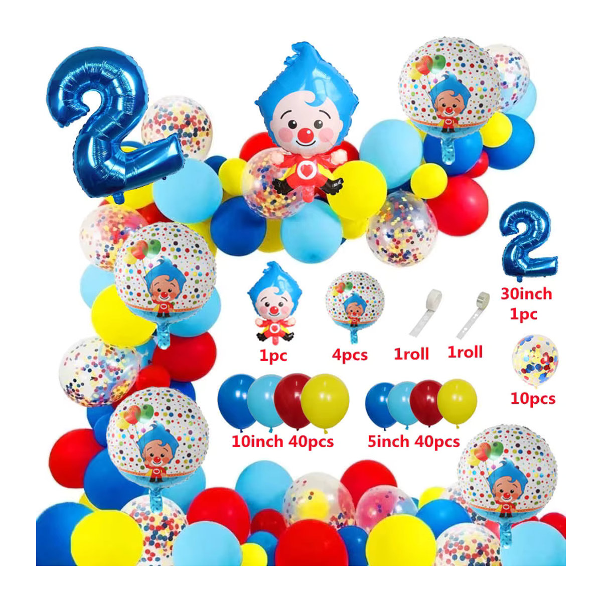 LQVYI Clown Ballon Girlande Set mit 98 Teilen aus Latex und Folie in Mehrfarbig für Kindergeburtstage und Babypartys - Bild 2