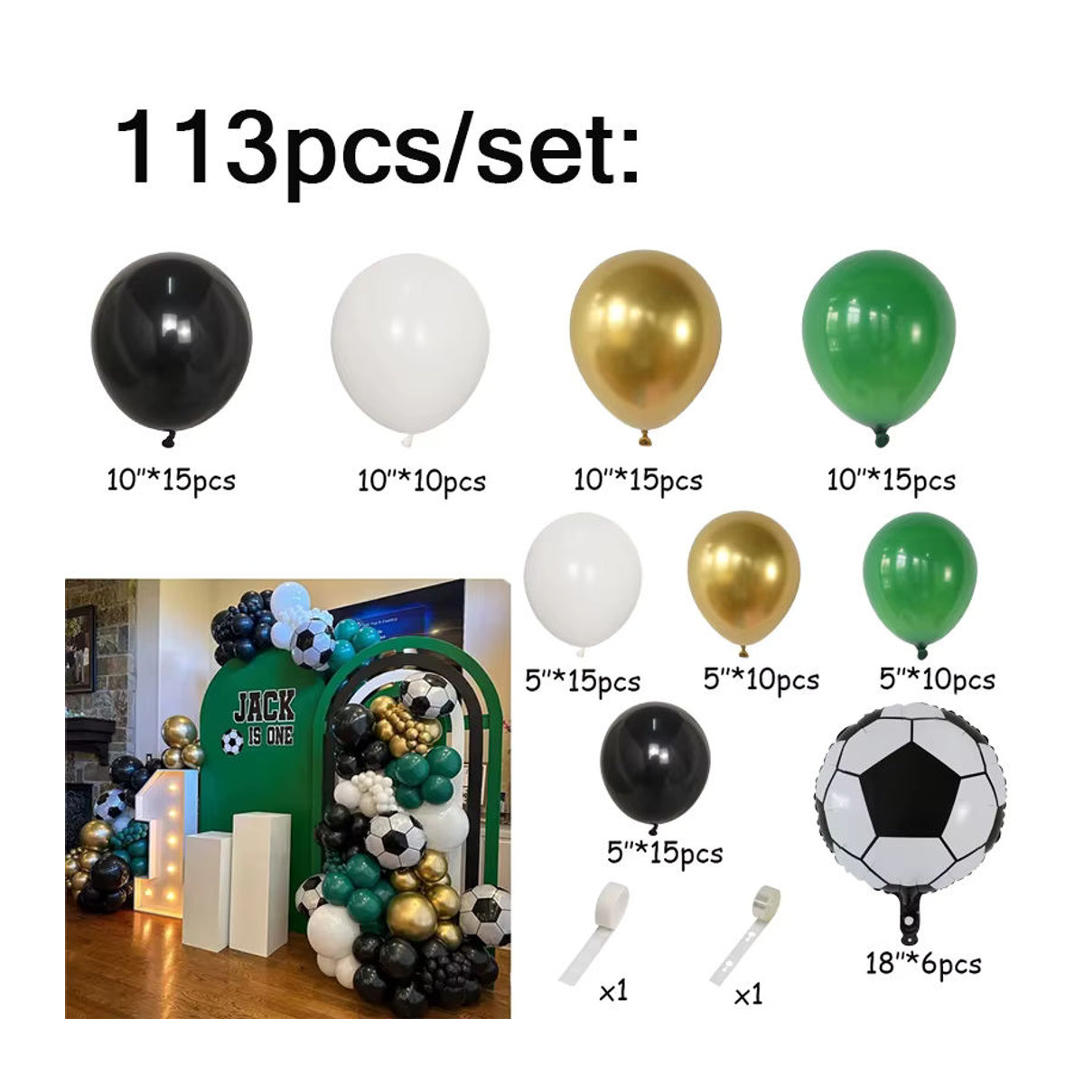 LQVYI Fußball Ballon Bogen Girlande Set mit 113 Teilen für Kinder Geburtstagsdekoration in Mehrfarbig - Bild 4