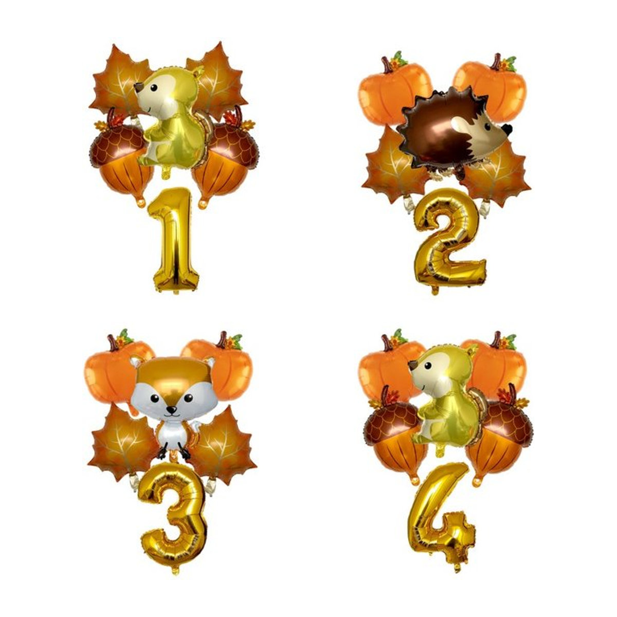 LQZZY 6er Set Herbst Waldtiere Folienballons mit Zahlen für Kinder Geburtstagsdekoration in Creme und Gold - Bild 1