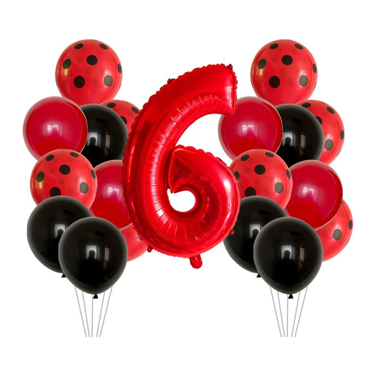 LQZZY Marienkäfer Luftballons Set mit Punkten in Rot und Schwarz, 21 Stück Latexballons für Geburtstag und Babyparty, Durchmesser: 30,5 cm - Bild 1