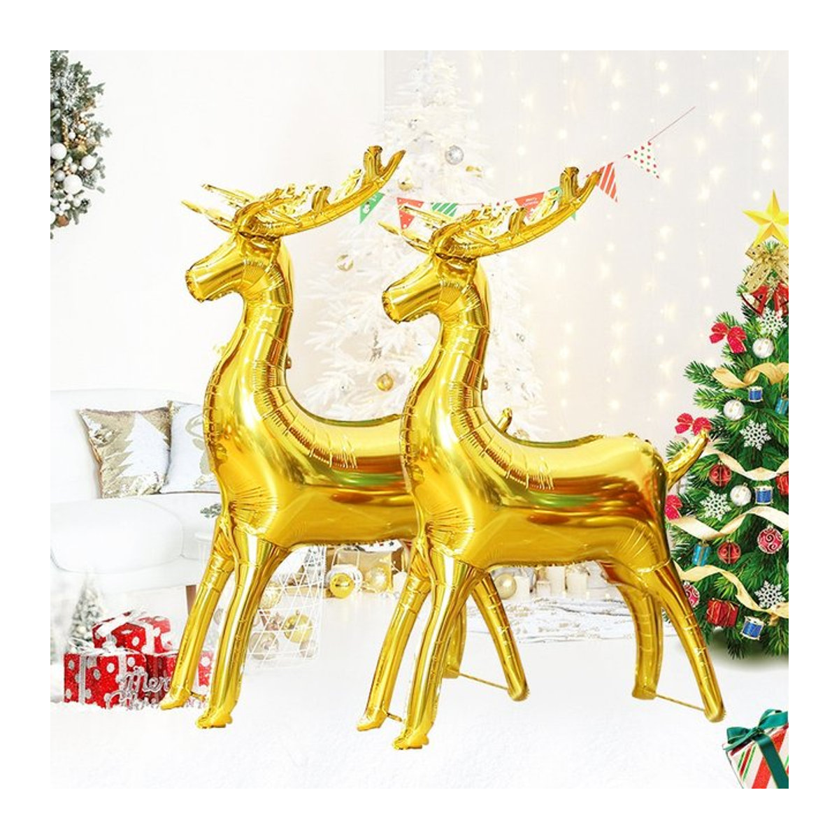 LQZZY Weihnachtsballons Set aus 3 Stück in Gold mit Elch und Schlitten zur Weihnachtsdekoration - Bild 1