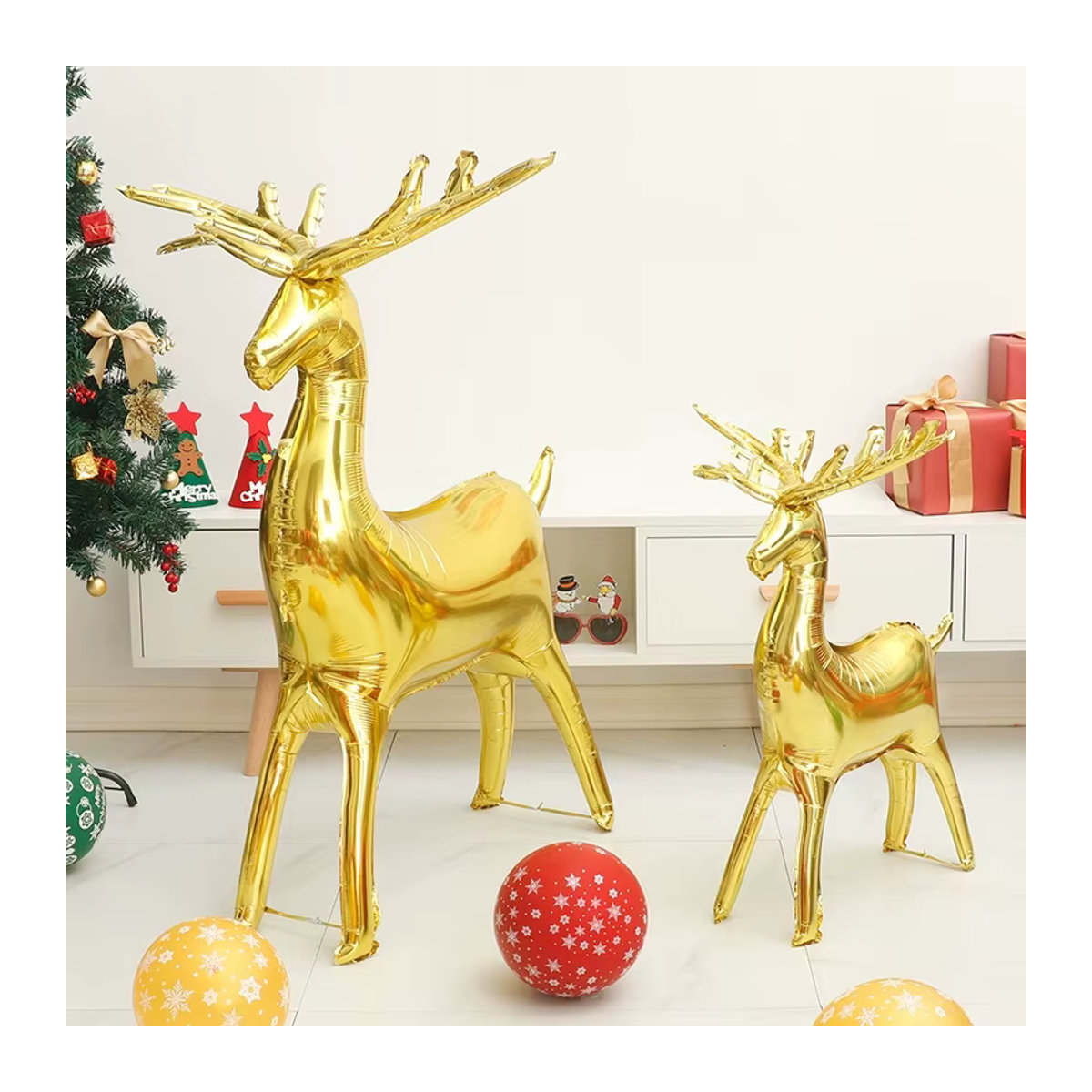LQZZY Weihnachtsballons Set aus 3 Stück in Gold mit Elch und Schlitten zur Weihnachtsdekoration - Bild 3