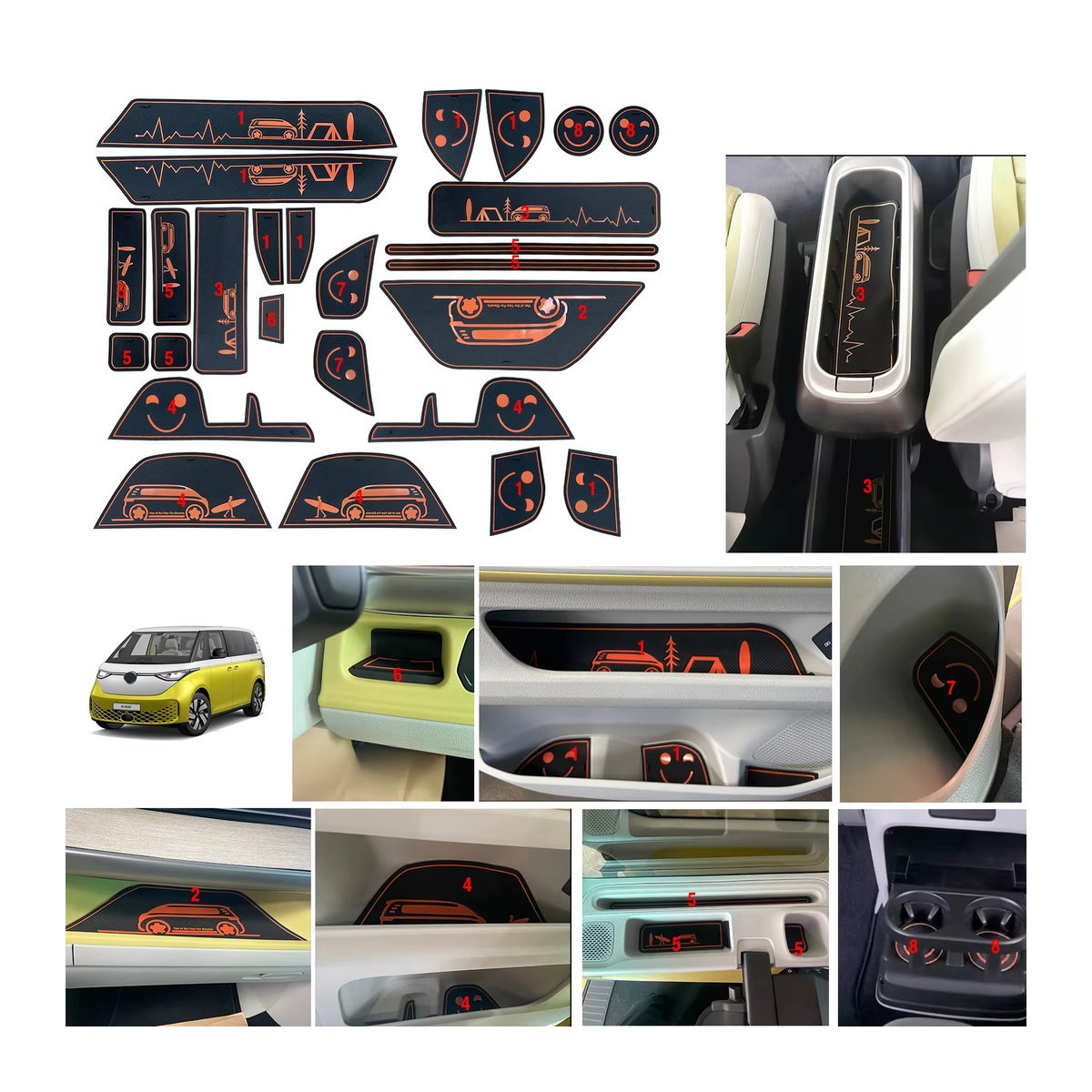 LS AUTO 26er Set rutschfeste Auto-Tassenuntersetzer für Volkswagen VW ID. Buzz in Schwarz aus Kunststoff - Bild 5