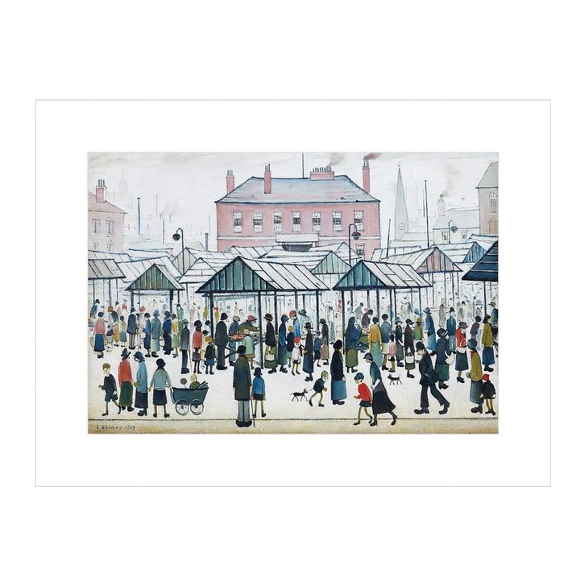 LS. Lowry Market Scene Northern Town 1939 Kunstdruck auf Papier, Schwarz, Breite: 40 cm, Höhe: 30 cm, Tiefe: 30 cm - Bild 1
