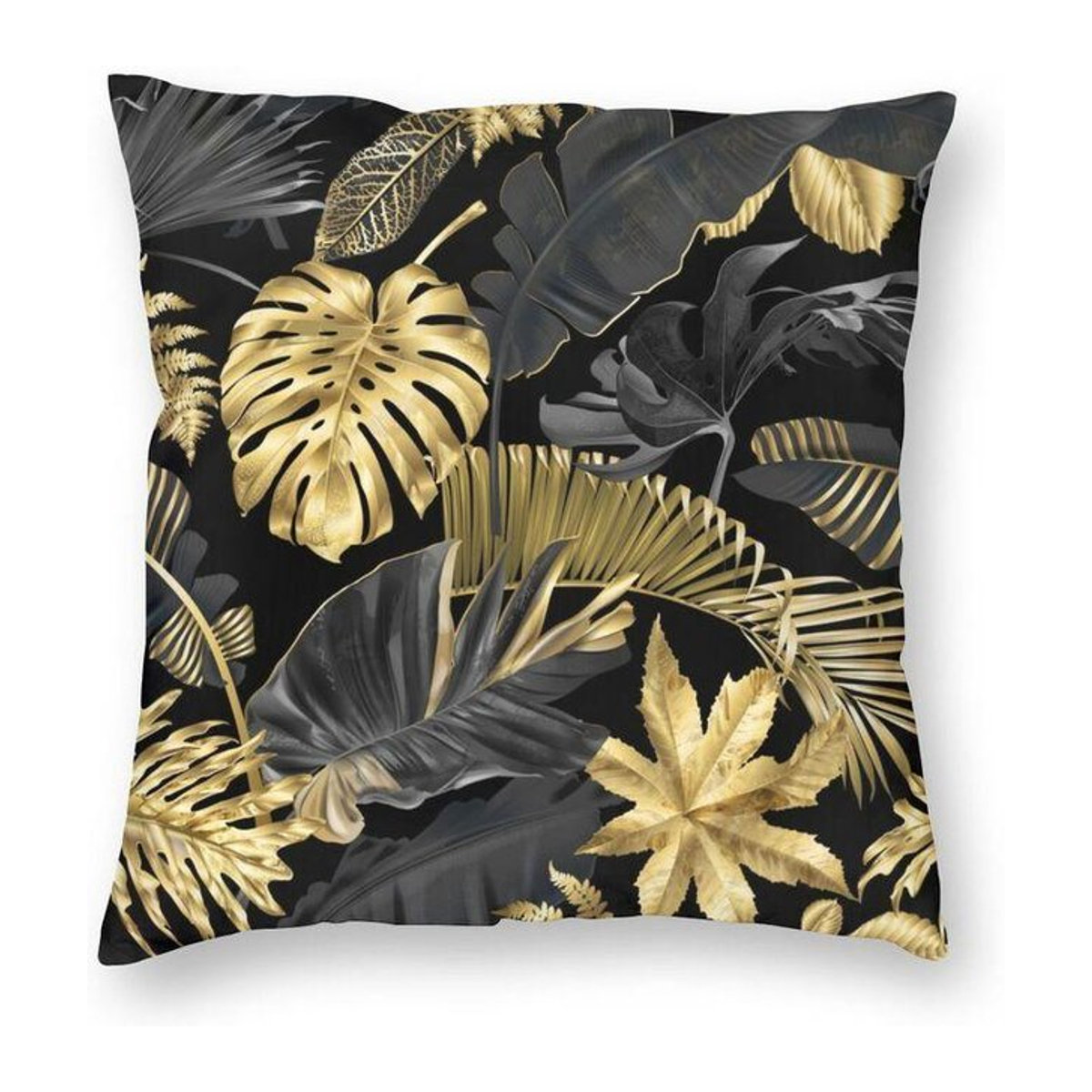 Lu Xika Chen Kissenhülle Schwarz mit Goldfolien-Design im Vintage-Stil, B/B/H: 18 x 18 x 18 cm - Bild 1