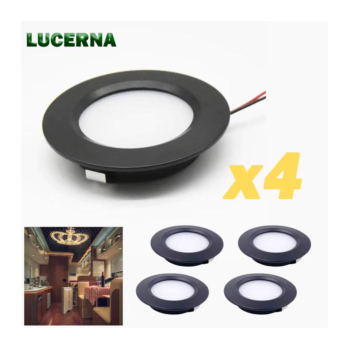 LUCERNA LED Deckenlampe für Wohnmobil und Caravan in Schwarz, minimalistisches Design, 12V Einbauleuchte - Bild 3