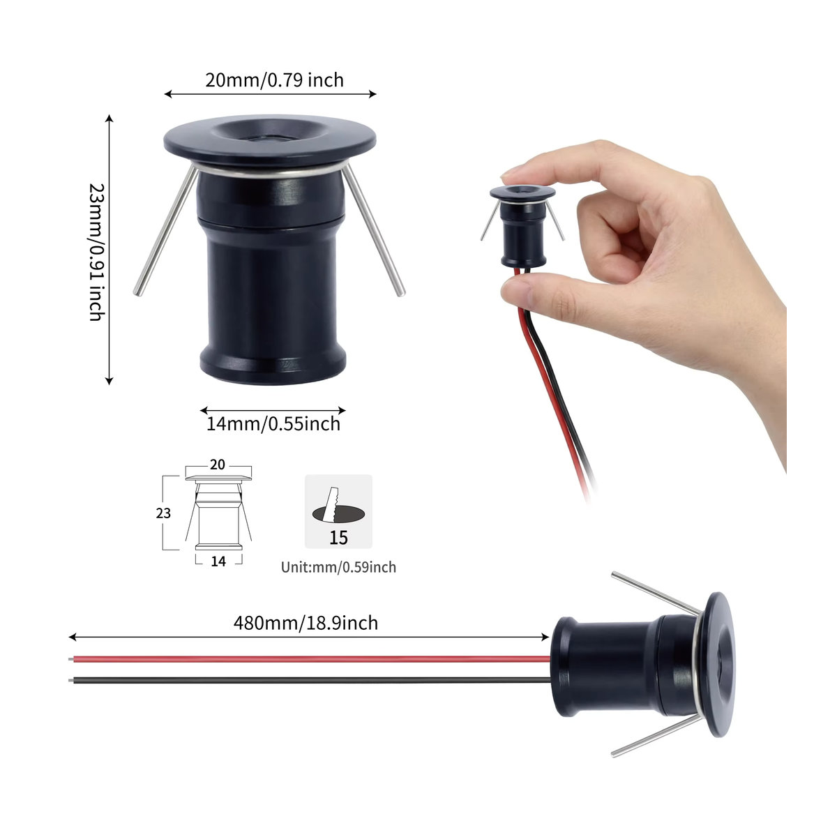 LUCERNA Mini LED Einbaustrahler 1W 12V IP65 Dimmbar aus Aluminium in Schwarz, Weiß oder Silber - Bild 3