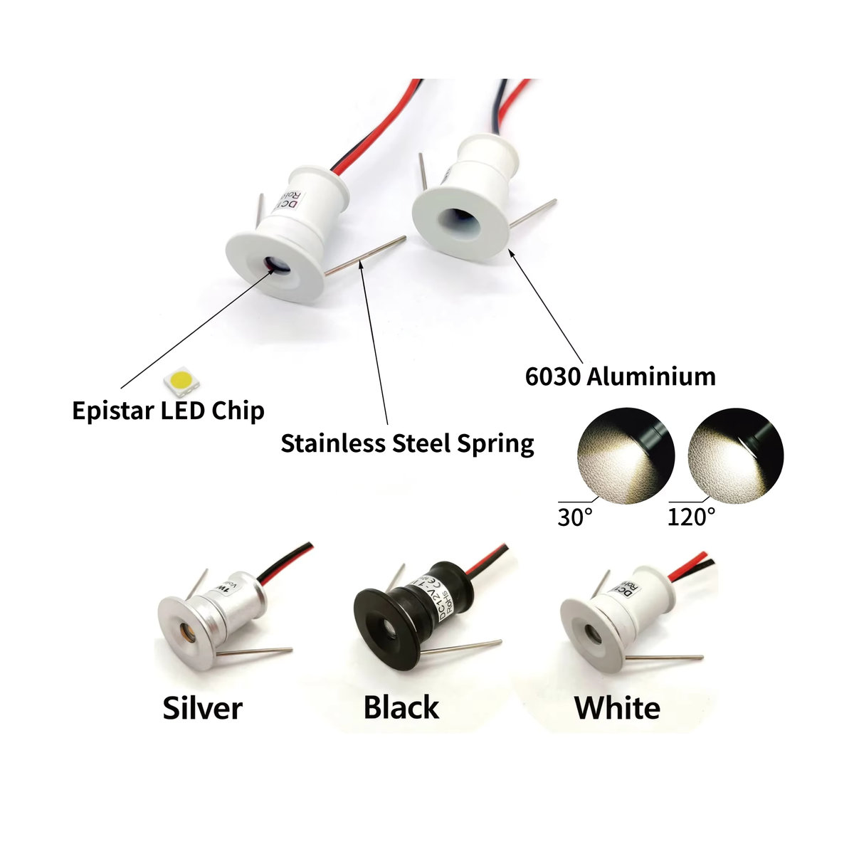 LUCERNA Mini LED Einbaustrahler IP65 12V in Schwarz aus Aluminium für Treppen und Schrank mit Treiber - Bild 2