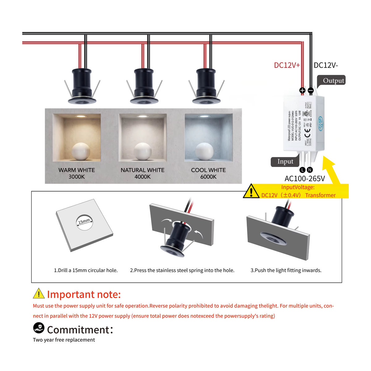 LUCERNA Mini LED Einbaustrahler IP65 12V in Schwarz aus Aluminium für Treppen und Schrank mit Treiber - Bild 4