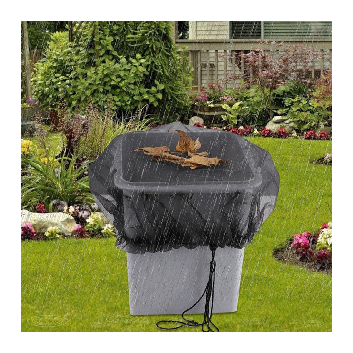 Lucky Black Cat Regenfass-Abdeckung mit Kordelzug und Auffangnetz in Schwarz, Durchmesser: 120 cm - Bild 7