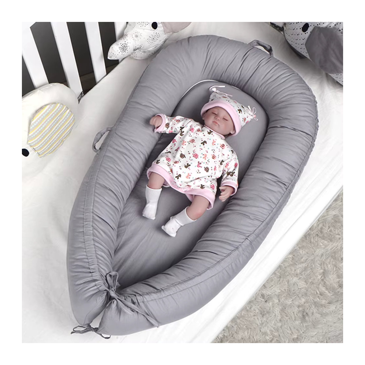 LuckyHui Baby Nest Tragbare Wiege für Neugeborene in Schwarzgrün und Grau - Bild 3