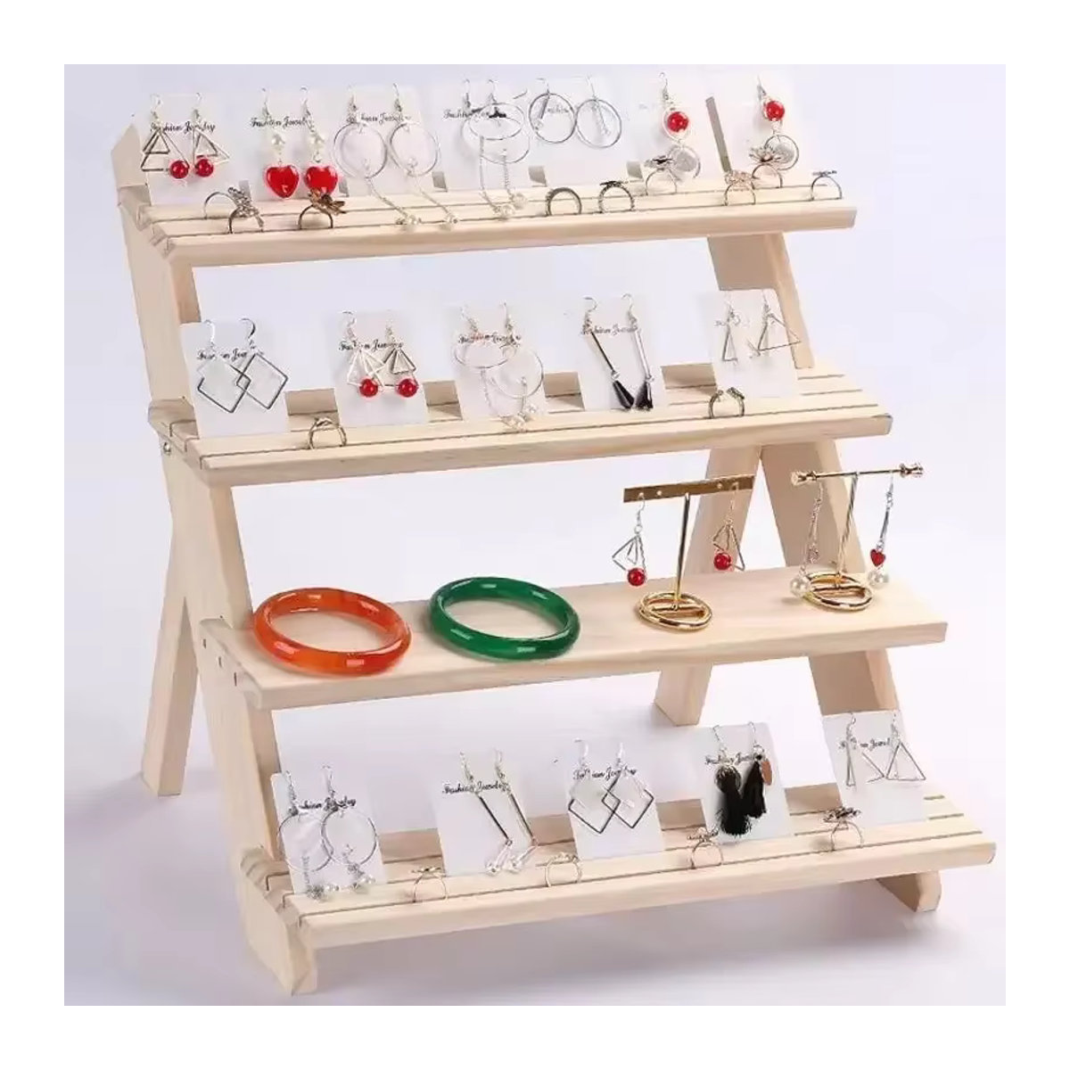 Luckyiasv Schmuckdisplay aus Holz in Beige mit 4 Schichten für Schmuck und Dekoration - Bild 1