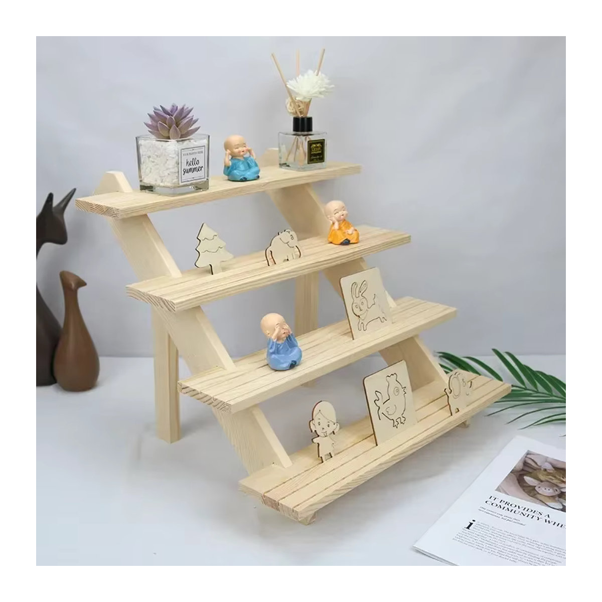 Luckyiasv Schmuckdisplay aus Holz in Beige mit 4 Schichten für Schmuck und Dekoration - Bild 3