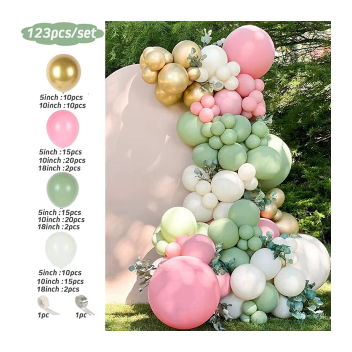 Luftballon Girlande Bogen Set von joy-enlife in Grün und Rosa aus Latex für Kindergeburtstage und Hochzeiten - Bild 2