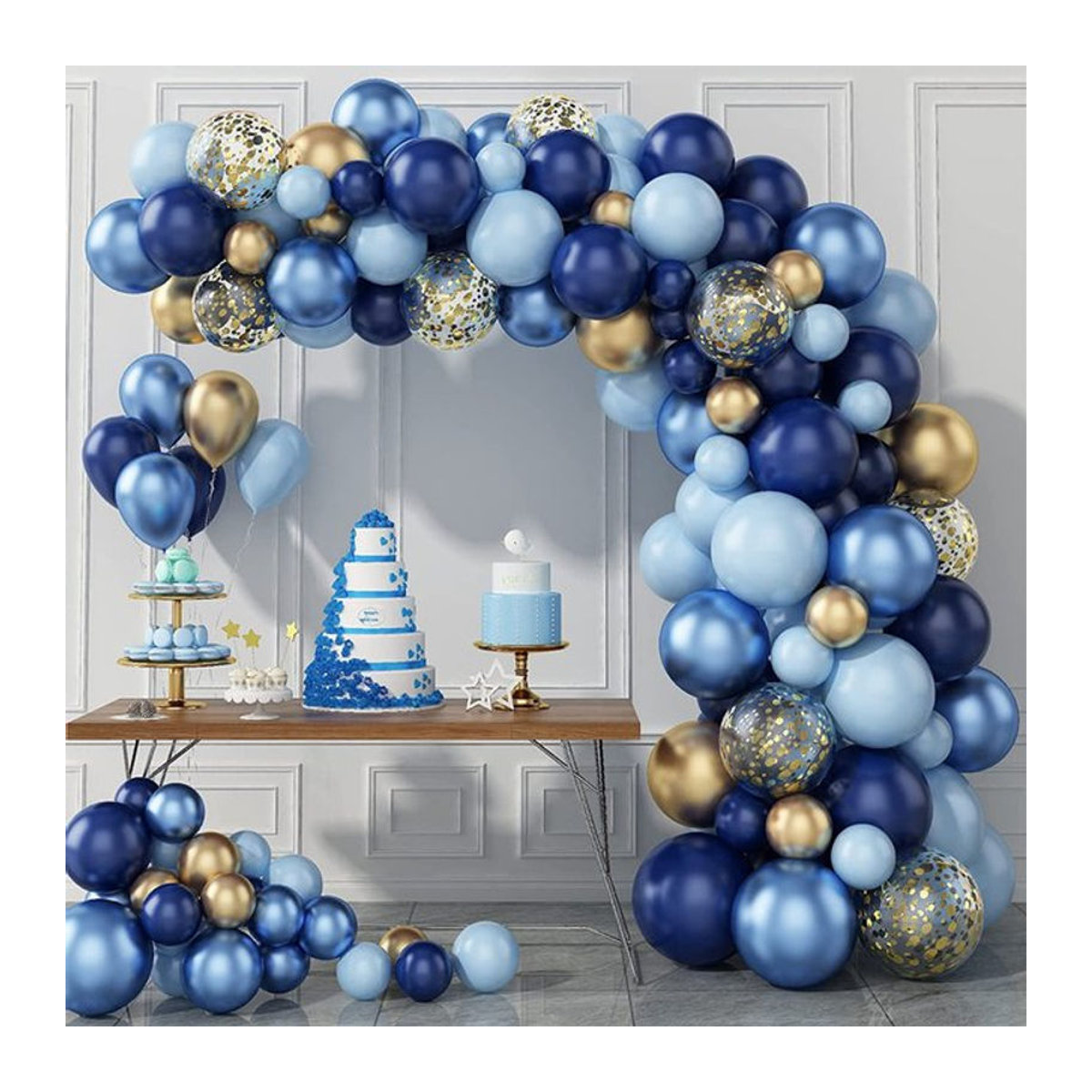 Luftballon Girlande Set in Blau und Gold mit Konfetti für Geburtstag und Hochzeit, Dekoration aus Metall und Kunststoff - Bild 1