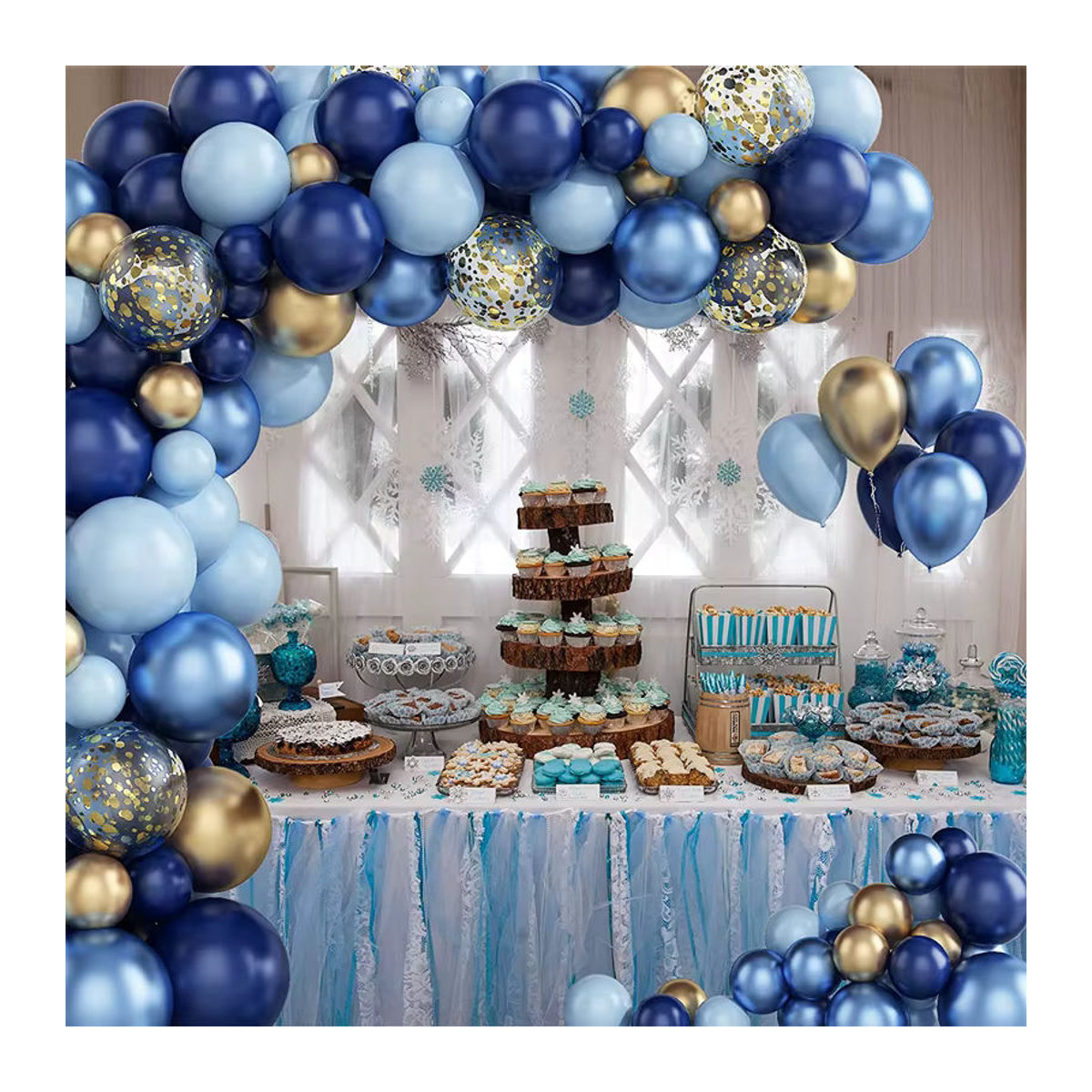 Luftballon Girlande Set in Blau und Gold mit Konfetti für Geburtstag und Hochzeit, Dekoration aus Metall und Kunststoff - Bild 2
