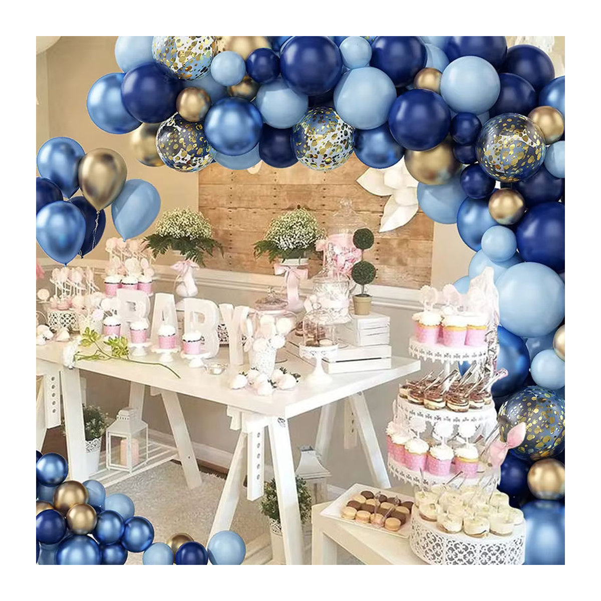 Luftballon Girlande Set in Blau und Gold mit Konfetti für Geburtstag und Hochzeit, Dekoration aus Metall und Kunststoff - Bild 3