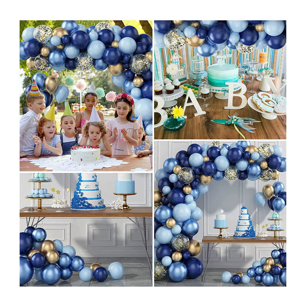 Luftballon Girlande Set in Blau und Gold mit Konfetti für Geburtstag und Hochzeit, Dekoration aus Metall und Kunststoff - Bild 5