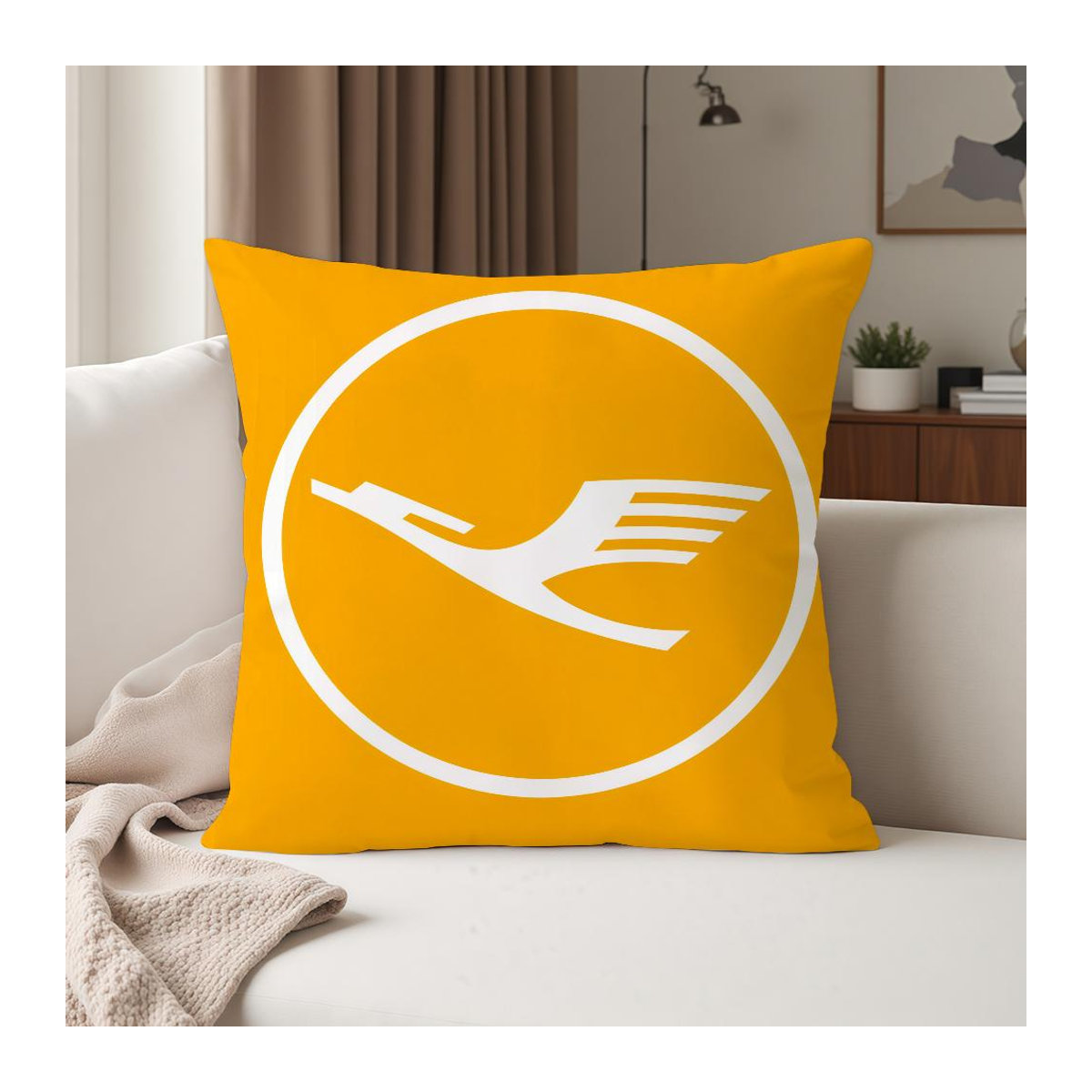 Lufthansa Kissenbezug für Wohnzimmer und Auto, Peach Skin Material, B/B: 18 x 18 cm - Bild 1