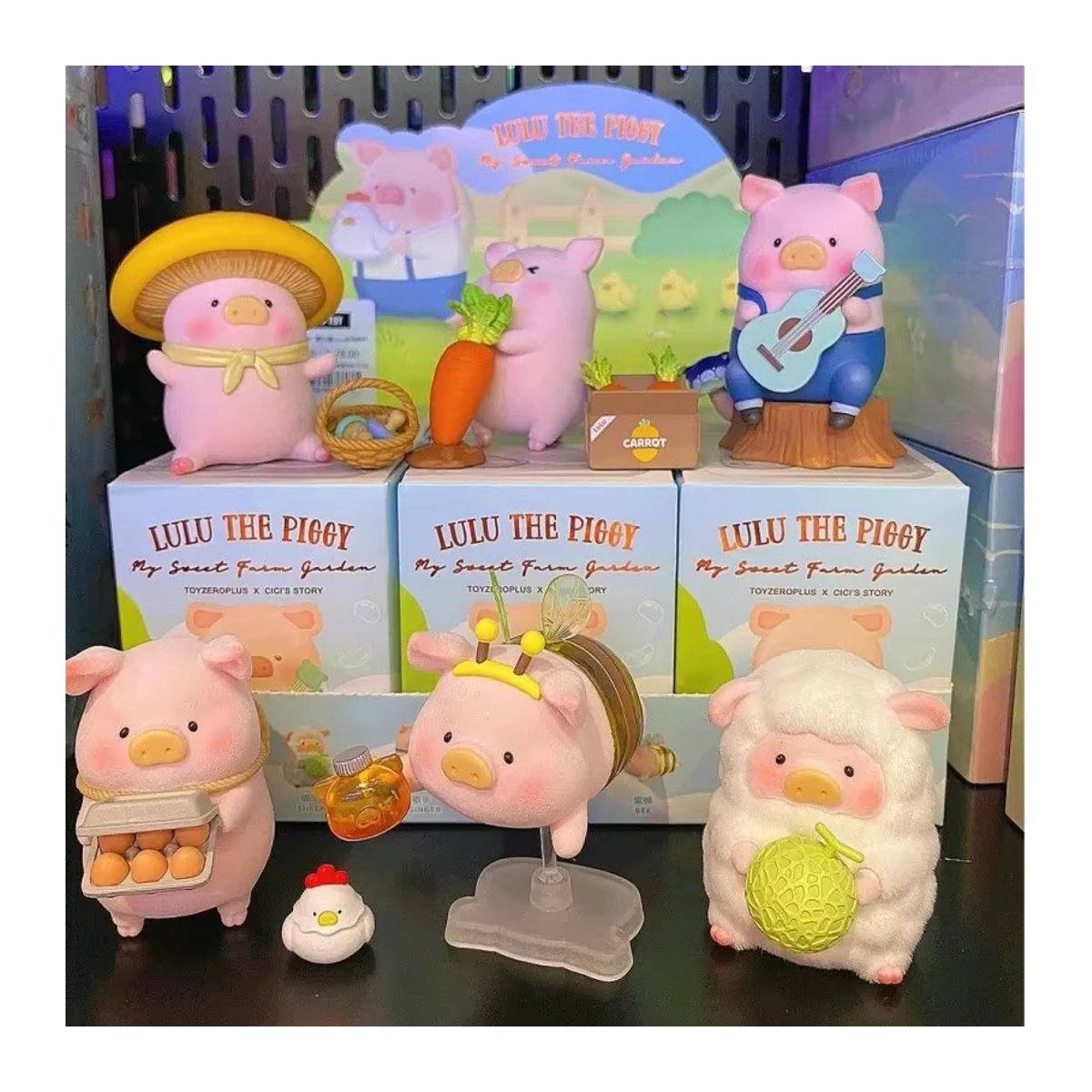 LuLu The Piggy Farm Series Blind Box Mystery Box mit einer rosa Actionfigur Mushroom aus Kunststoff - Bild 2