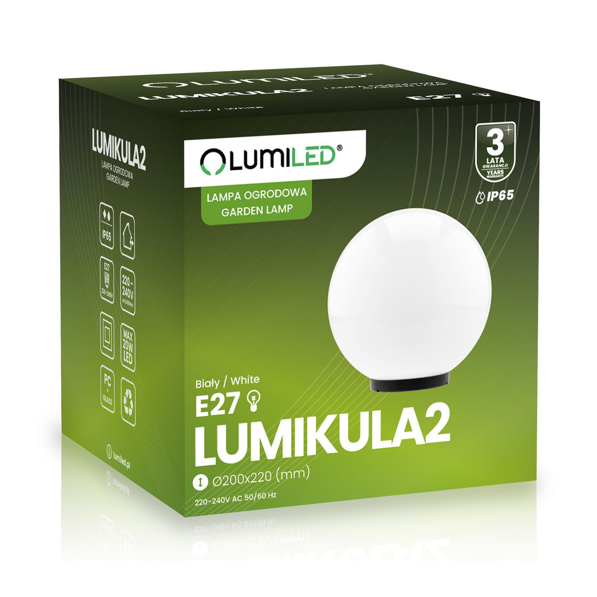 Lumiled Gartenleuchte Lumikula2 Außenleuchte Kugel in Weiß, modern, E27, IP65, Durchmesser: 20 cm - Bild 3