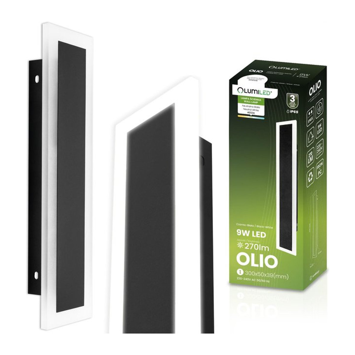 Lumiled LED-Außenwandleuchte Olio modern, 9W, 4000K Neutralweiß, IP65, Höhe: 30 cm - Bild 1