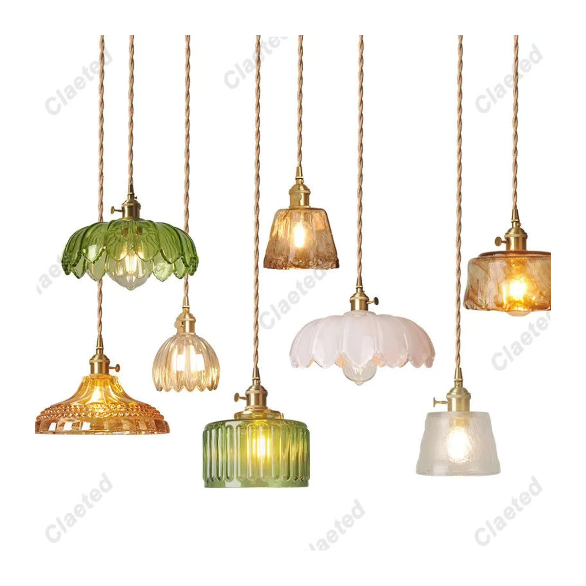 Lumina Ria Moderne LED Pendelleuchte aus Glas in Kupfer mit Schalter für Wohnzimmer und Schlafzimmer in Grün, Bernstein oder Weiß - Bild 2