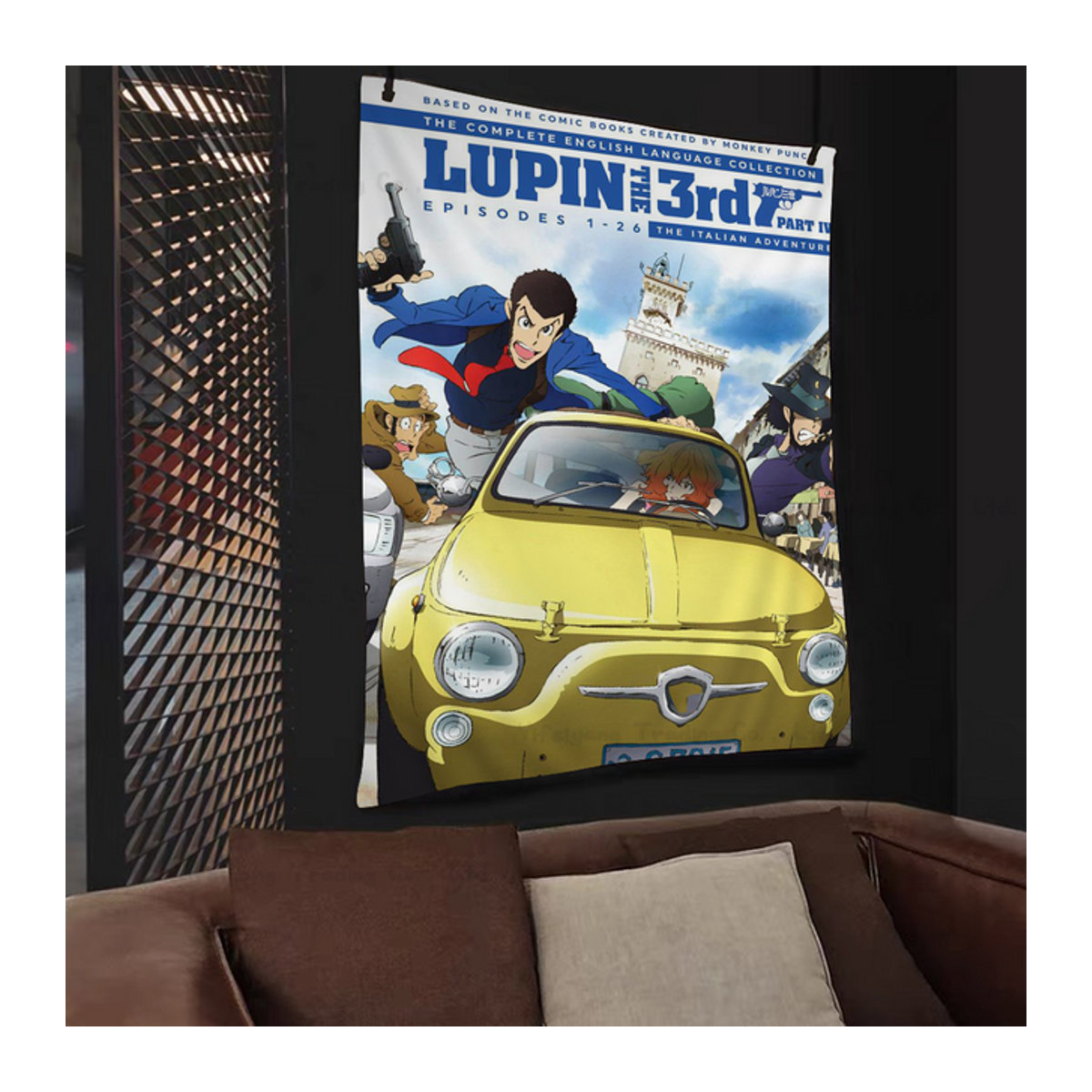 Lupin III Comics Diagramm Wandteppich im Science Fiction Design, mehrfarbiger Wandbehang im Bohemian-Stil für dein Zuhause - Bild 1