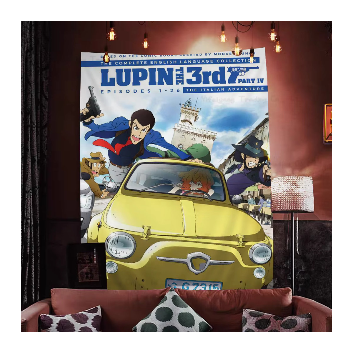 Lupin III Comics Diagramm Wandteppich im Science Fiction Design, mehrfarbiger Wandbehang im Bohemian-Stil für dein Zuhause - Bild 3