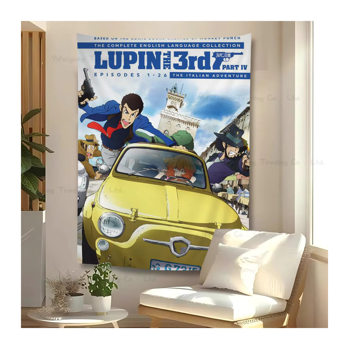 Lupin III Comics Diagramm Wandteppich im Science Fiction Design, mehrfarbiger Wandbehang im Bohemian-Stil für dein Zuhause - Bild 4