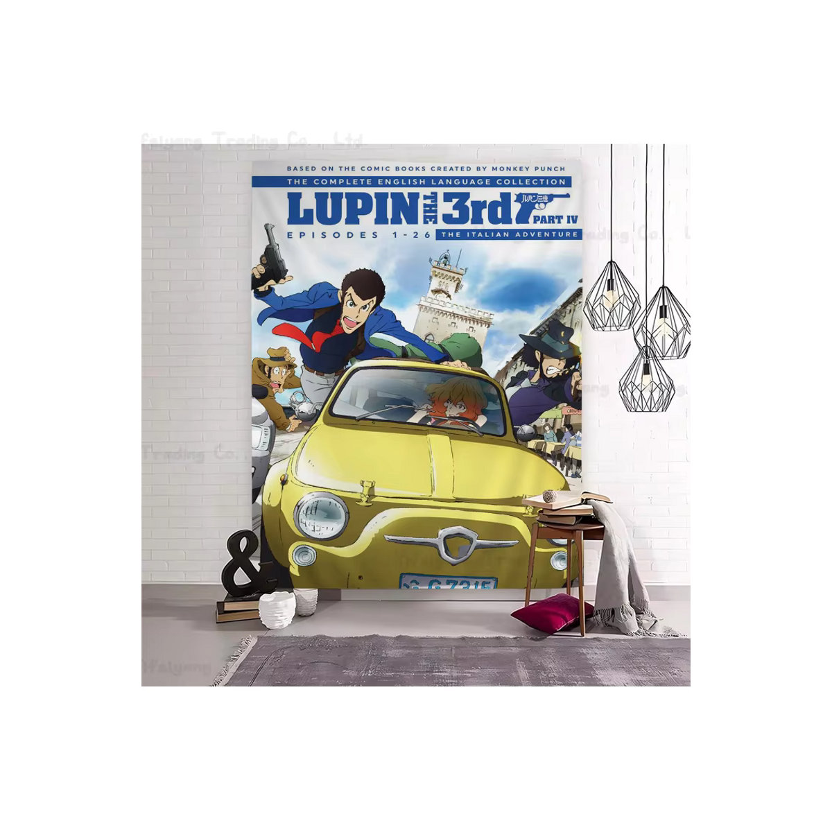 Lupin III Comics Diagramm Wandteppich im Science Fiction Design, mehrfarbiger Wandbehang im Bohemian-Stil für dein Zuhause - Bild 7