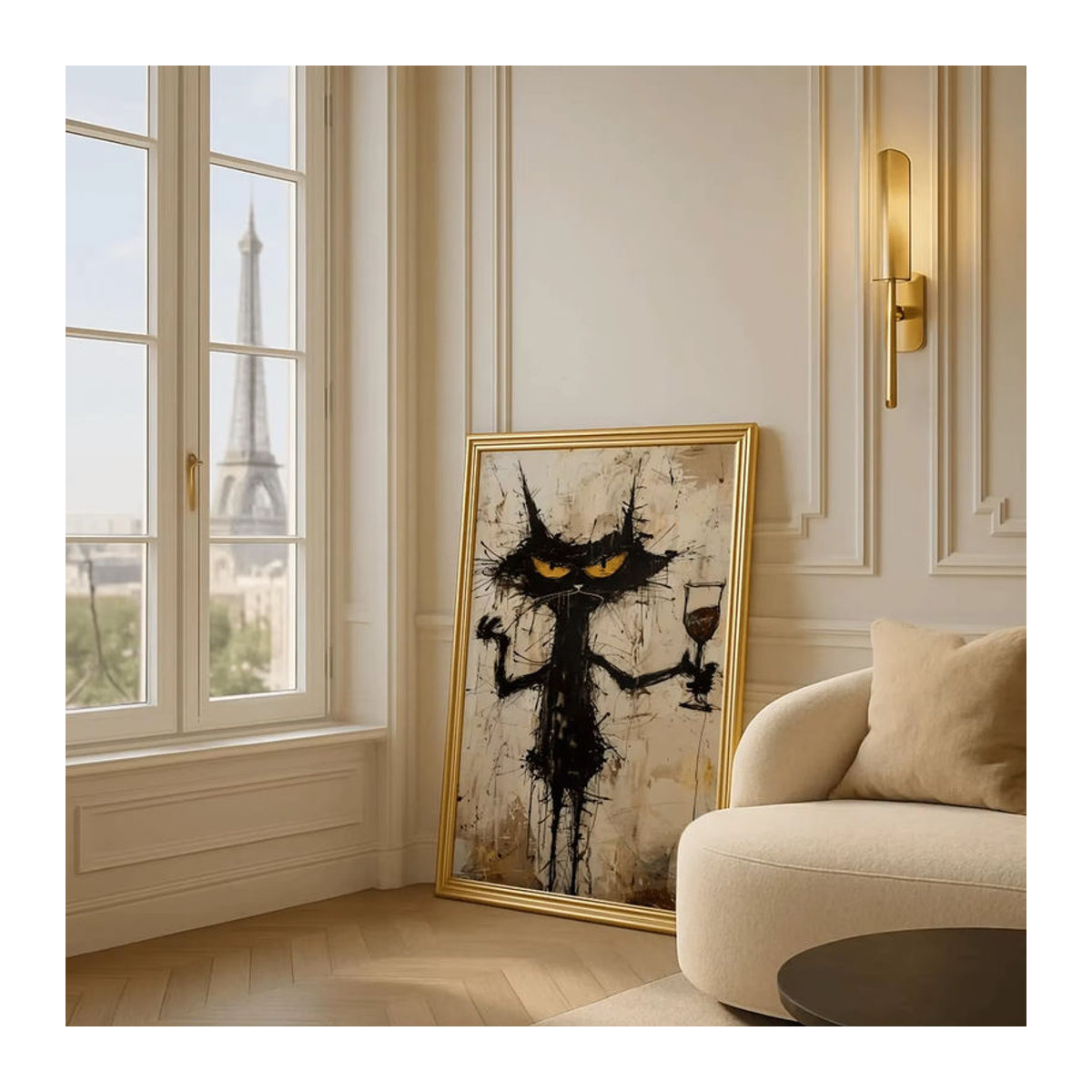 Lustige Katzen-Wandkunst von SHENCHEN im Grunge-Stil, mehrfarbige Dekoration mit gruseliger Katze und Weinglas als digitaler Download für Küche, Büro oder Bar - Bild 3