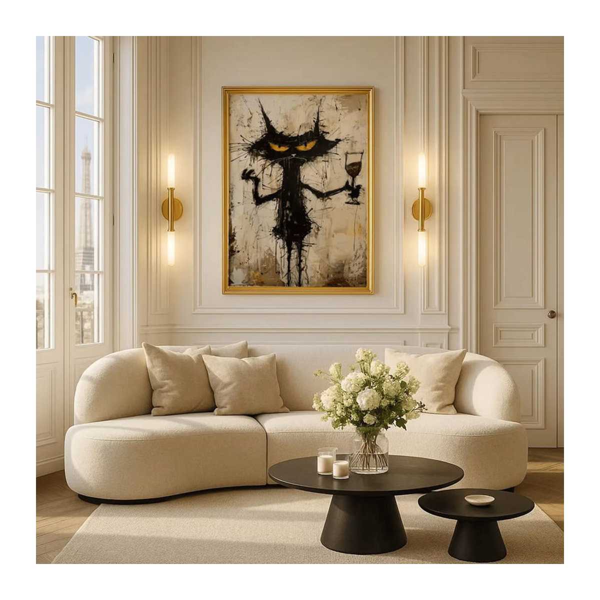 Lustige Katzen-Wandkunst von SHENCHEN im Grunge-Stil, mehrfarbige Dekoration mit gruseliger Katze und Weinglas als digitaler Download für Küche, Büro oder Bar - Bild 5