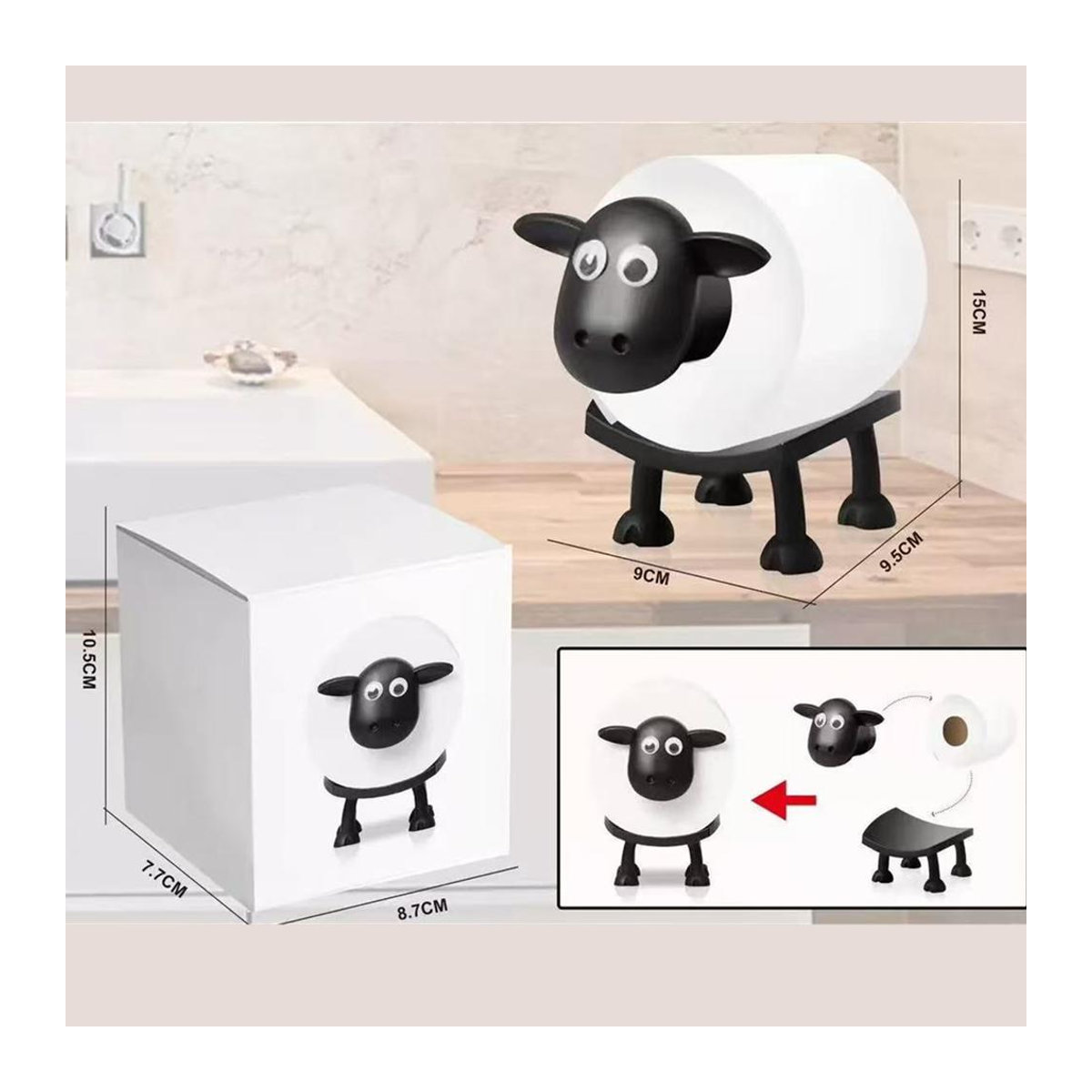 Lustiger Toilettenpapierhalter Schaf von gold flash star, freistehendes Badezimmer-Dekor aus Kunststoff, Schwarz - Bild 2