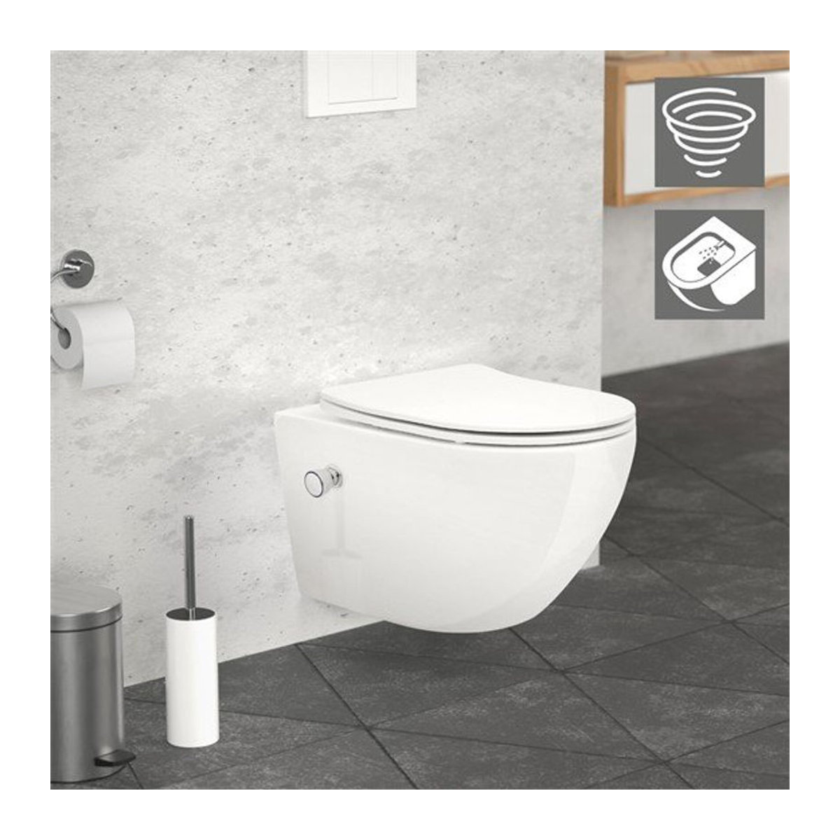 Luxebath Dusch-WC Wandmontage aus Keramik in Weiß mit Bidet-Funktion, Spülrandlos und Softclose-Klodeckel, B/H/T: 36 x 27,8 x 53,5 cm - Bild 1