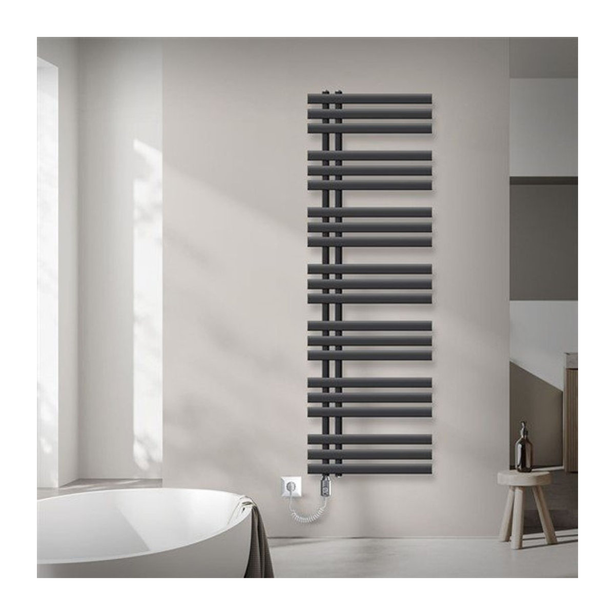 Luxebath Ecd Germany Iron Em Design Badheizkörper Elektrisch mit Heizstab 1200W, Anthrazit, B: 50 cm, H: 160 cm - Bild 1
