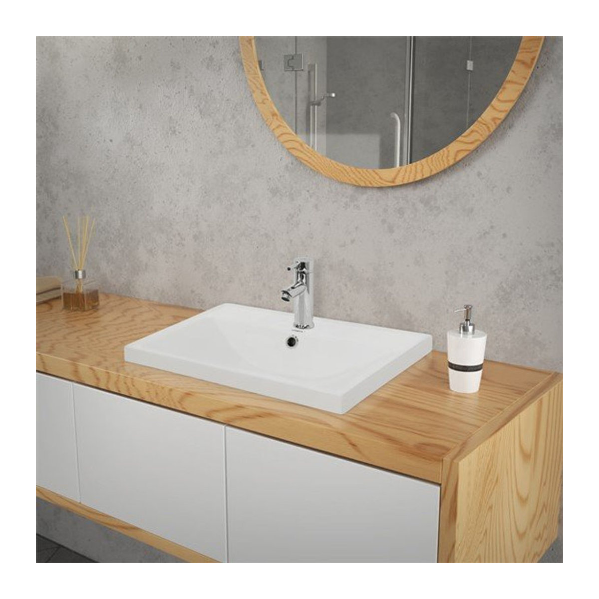 LuxeBath Eckiges Waschbecken mit Überlauf aus Keramik in Weiß, B: 51 cm, T: 41,5 cm, H: 15,5 cm - Bild 1