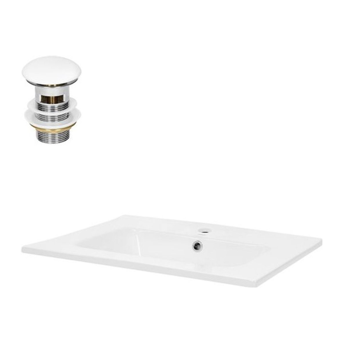 LuxeBath ML-Design Waschbecken aus Keramik in Weiß inklusive Ablaufgarnitur mit Überlauf, B/T/H: 61 x 16,5 x 46 cm - Bild 1