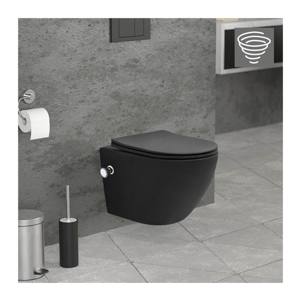 Luxebath Wand-WC Hängetoilette aus Keramik in Matt Schwarz mit Bidet und Softclose, spülrandlos, Länge: 49 cm - Bild 1