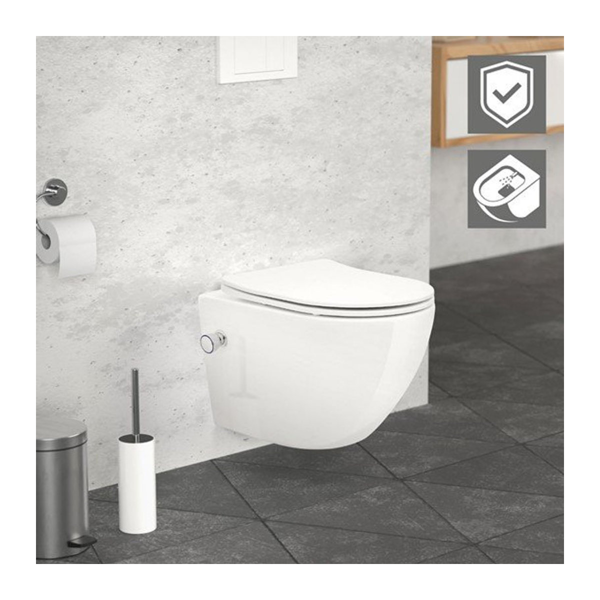 Luxebath Wand-WC Hängetoilette aus Keramik in Weiß mit Bidet, Nanoversiegelung und Softclose, Länge: 49 cm - Bild 1