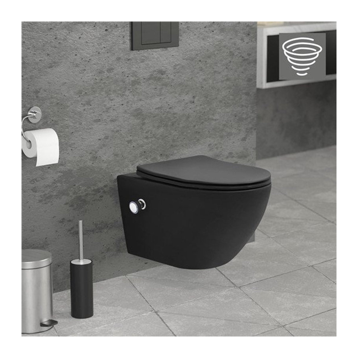 Luxebath Wand-WC mit Bidet-Funktion aus Keramik in Schwarz Matt, spülrandlos mit Softclose-Klodeckel und Tornadospülung, Länge: 53,5 cm - Bild 1