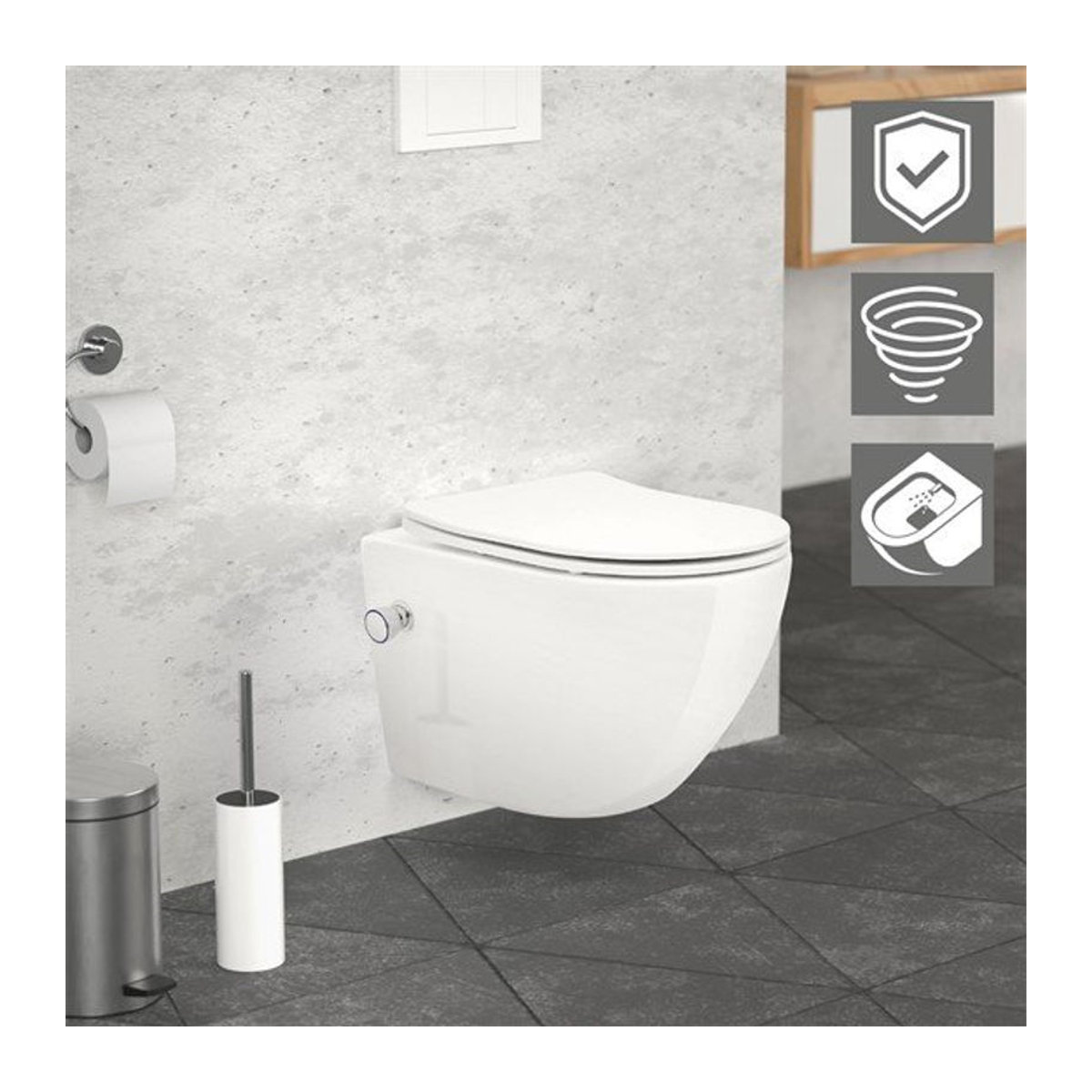 Luxebath Wand-WC mit Bidet-Funktion aus Keramik in Weiß, spülrandlos mit Nanoversiegelung und Softclose, Länge: 49 cm, Breite: 36 cm, Höhe: 25 cm - Bild 1