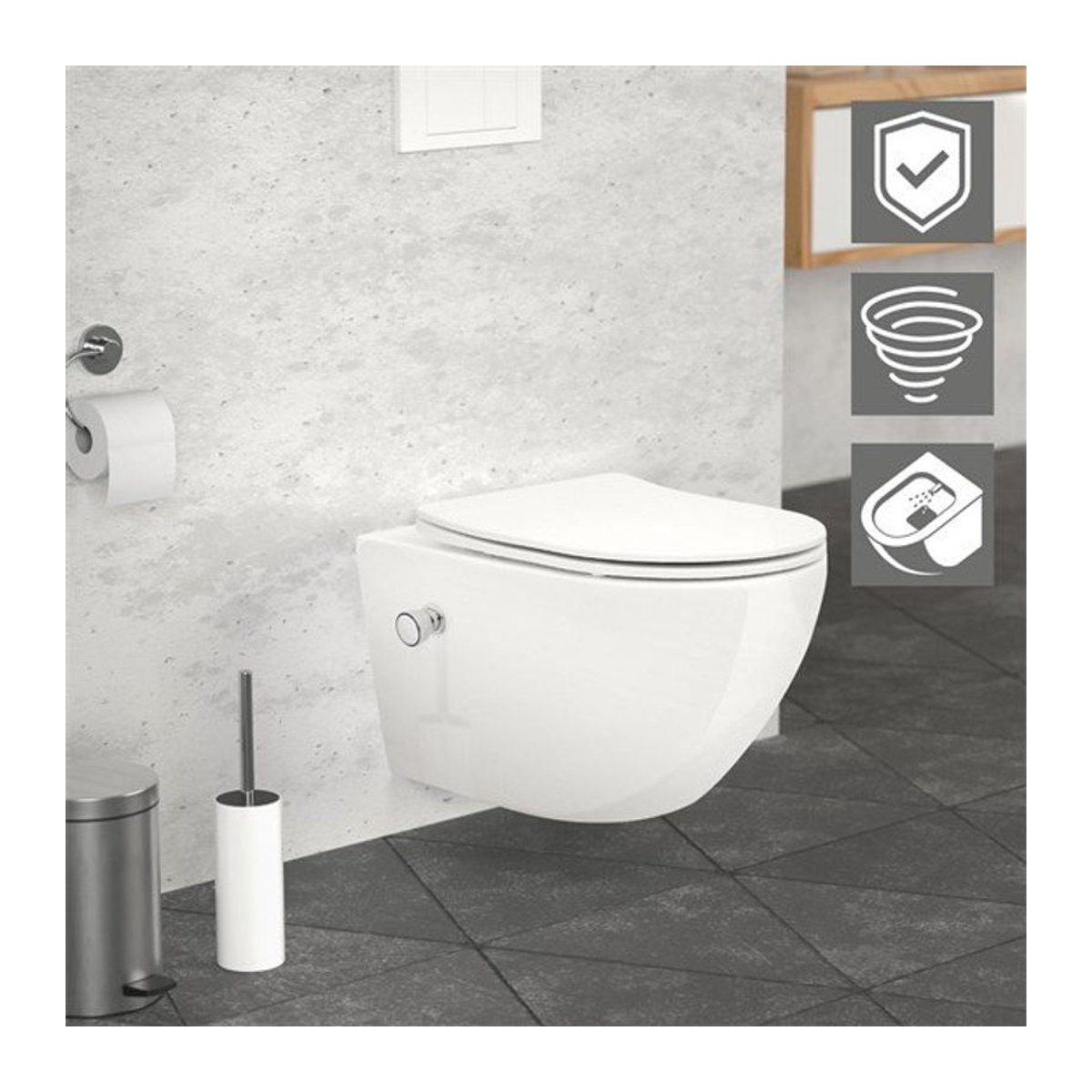 Luxebath Wand-WC mit Bidet-Funktion aus Keramik, Weiß, Spülrandlos mit Nanoversiegelung und Tornadospülung, B/H/T: 36,0 x 27,8 x 53,5 cm - Bild 1