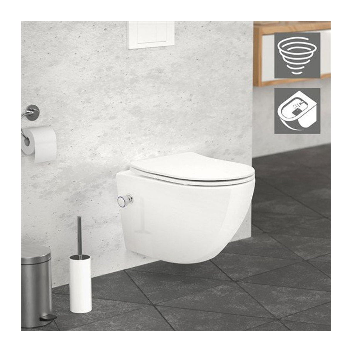 Luxebath Wand-WC Spülrandlos mit Bidet-Funktion und Softclose-Deckel, Weiß, Keramik, Länge: 49 cm - Bild 1